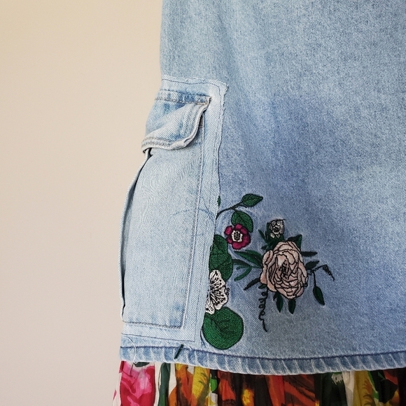 Upcycled H&M X Coachella Boho Cottagecore Embroidered Floral Denim Maxi Skirt - Picture 6 of 14
